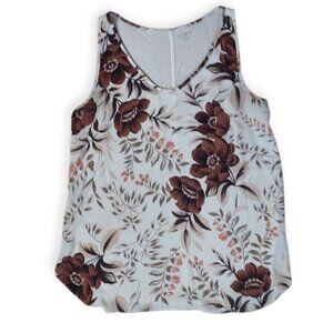 Loft Brown Floral Sleeveless Sheer Women's Tank Top Blouse Loose Fit Career Sz S
